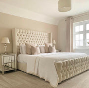 Wingback Bed Frame – premium bed frame made in UAE by DunePine with upholstery finish.