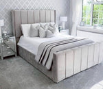 Load image into Gallery viewer, Furnishion Premium Bed Frame in Plush Fabric – premium bed frame made in UAE by DunePine with upholstery finish.
