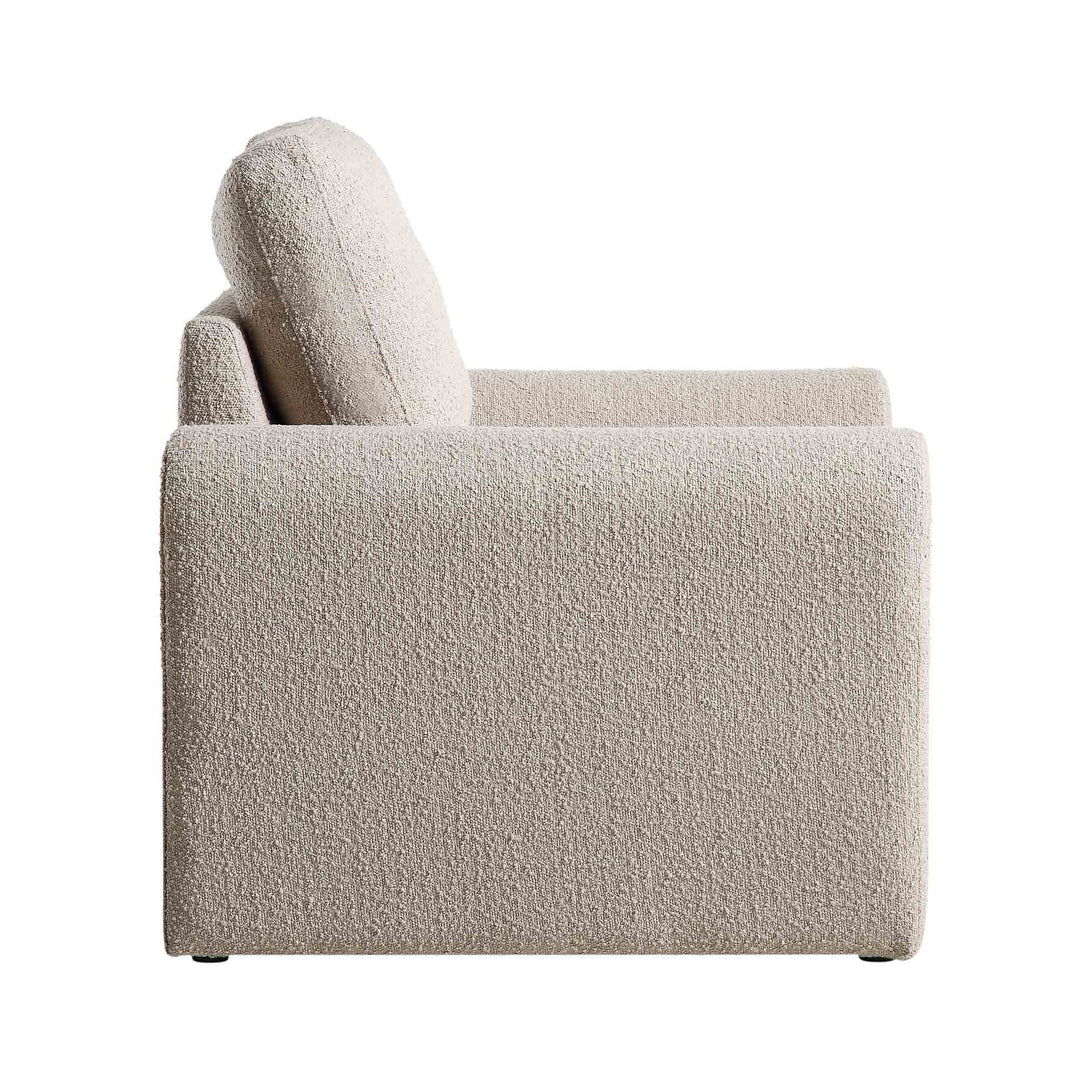 Beige armchair with a textured surface on a white background