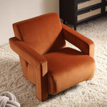 Load image into Gallery viewer, Brown armchair on a carpeted floor with a neutral wall and cabinet in the background

