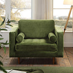 Load image into Gallery viewer, Green armchair in a room with large windows and wooden flooring
