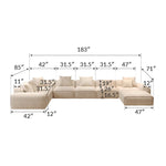 Load image into Gallery viewer, Beige sectional sofa with dimensions labeled on a white background
