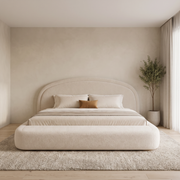 Brielle Luxe upholstered bed with curved headboard in a bright bedroom