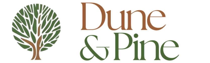Logo of Dune & Pine with a stylized tree icon on a white background