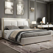 Modern bedroom with a white bed and gray walls
