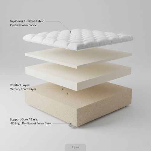 Layers of a mattress with labels on a gray background