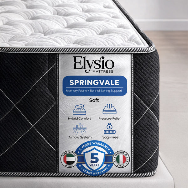 Elysio Springvale mattress with label on a wooden floor