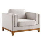 Load image into Gallery viewer, Gray armchair with wooden legs on a white background
