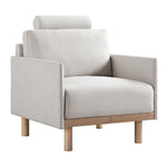 Load image into Gallery viewer, Beige armchair with wooden legs on a white background

