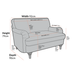 Load image into Gallery viewer, Gray armchair with dimensions labeled on a white background
