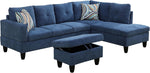 Load image into Gallery viewer, Blue sectional sofa with storage ottoman on a white background

