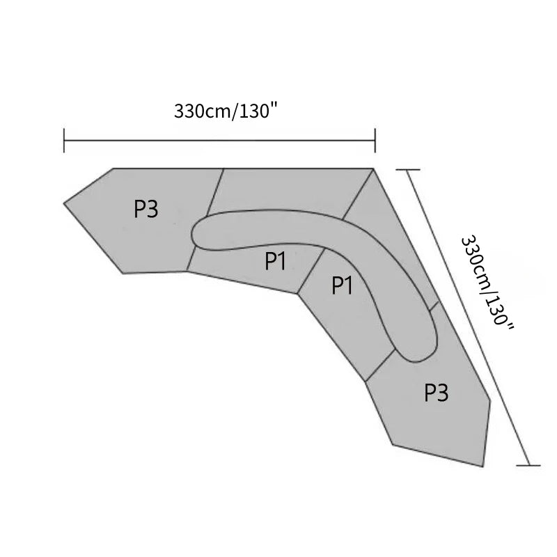 Technical drawing of a geometric shape with labeled points and dimensions