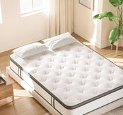 Mattress on a bed in a bright room with wooden floor and plant