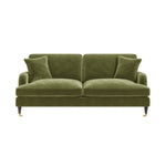 Load image into Gallery viewer, Front view of Olive Green Velvet 3 Seater Sofa sofa by DunePine - premium handmade upholstery available in UAE.
