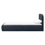 Load image into Gallery viewer, Modern bed with white mattress and dark blue frame on a white background