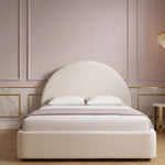 Load image into Gallery viewer, Beige bed with round headboard in a stylish bedroom setting