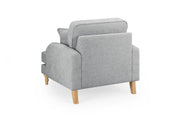 Gray armchair with wooden legs on a white background