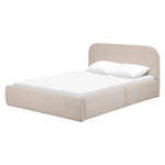 Load image into Gallery viewer, Beige upholstered bed with white mattress and pillow on a white background