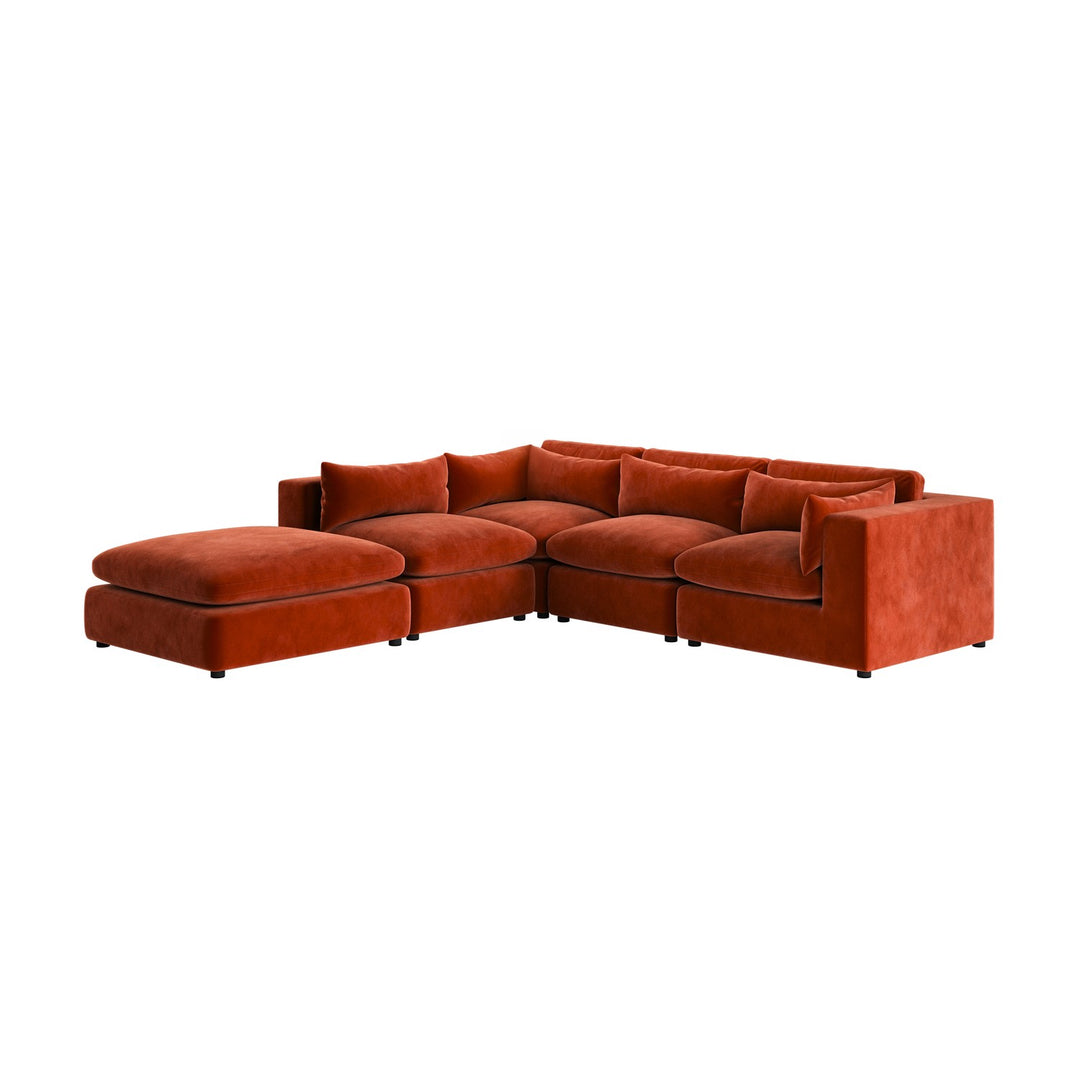 Large Burnt Orange Velvet 5 Seater Modular Corner Sofa sofa by DunePine - premium handmade upholstery available in UAE.