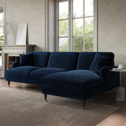 Navy Velvet Right Hand Facing 4 Seater Chaise Corner Sofa sofa by DunePine - premium handmade upholstery available in UAE.