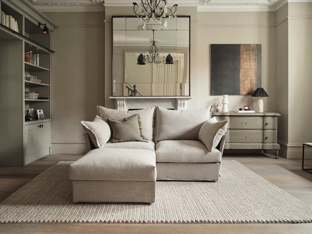 Florence 2-Seater Left Chaise Sofa - modern 2-seater chaise sofa with premium fabric, handcrafted by Dunepine, Dubai