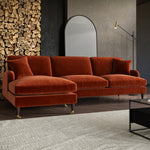 Load image into Gallery viewer, Burnt Orange Velvet Left Hand Facing 4 Seater Chaise Corner Sofa sofa by DunePine - premium handmade upholstery available in UAE.
