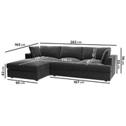 Dark Grey Velvet Left Hand 4 Seater Chaise Corner Sofa sofa by DunePine - premium handmade upholstery available in UAE.