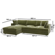 Olive Green Velvet Left Hand 4 Seater Chaise Corner Sofa sofa by DunePine - premium handmade upholstery available in UAE.