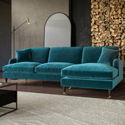 Teal Velvet Right Hand Facing 4 Seater Chaise Corner Sofa sofa by DunePine - premium handmade upholstery available in UAE.