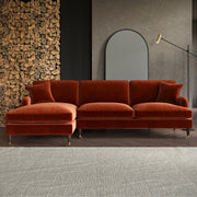 Burnt Orange Velvet Left Hand Facing 4 Seater Chaise Corner Sofa sofa by DunePine - premium handmade upholstery available in UAE.