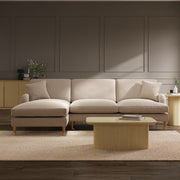 Beige Fabric Left Hand Facing 4 Seater Chaise Corner Sofa sofa by DunePine - premium handmade upholstery available in UAE.
