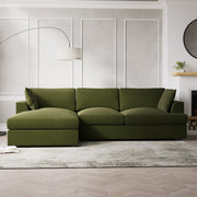 Olive Green Velvet Left Hand 4 Seater Chaise Corner Sofa sofa by DunePine - premium handmade upholstery available in UAE.