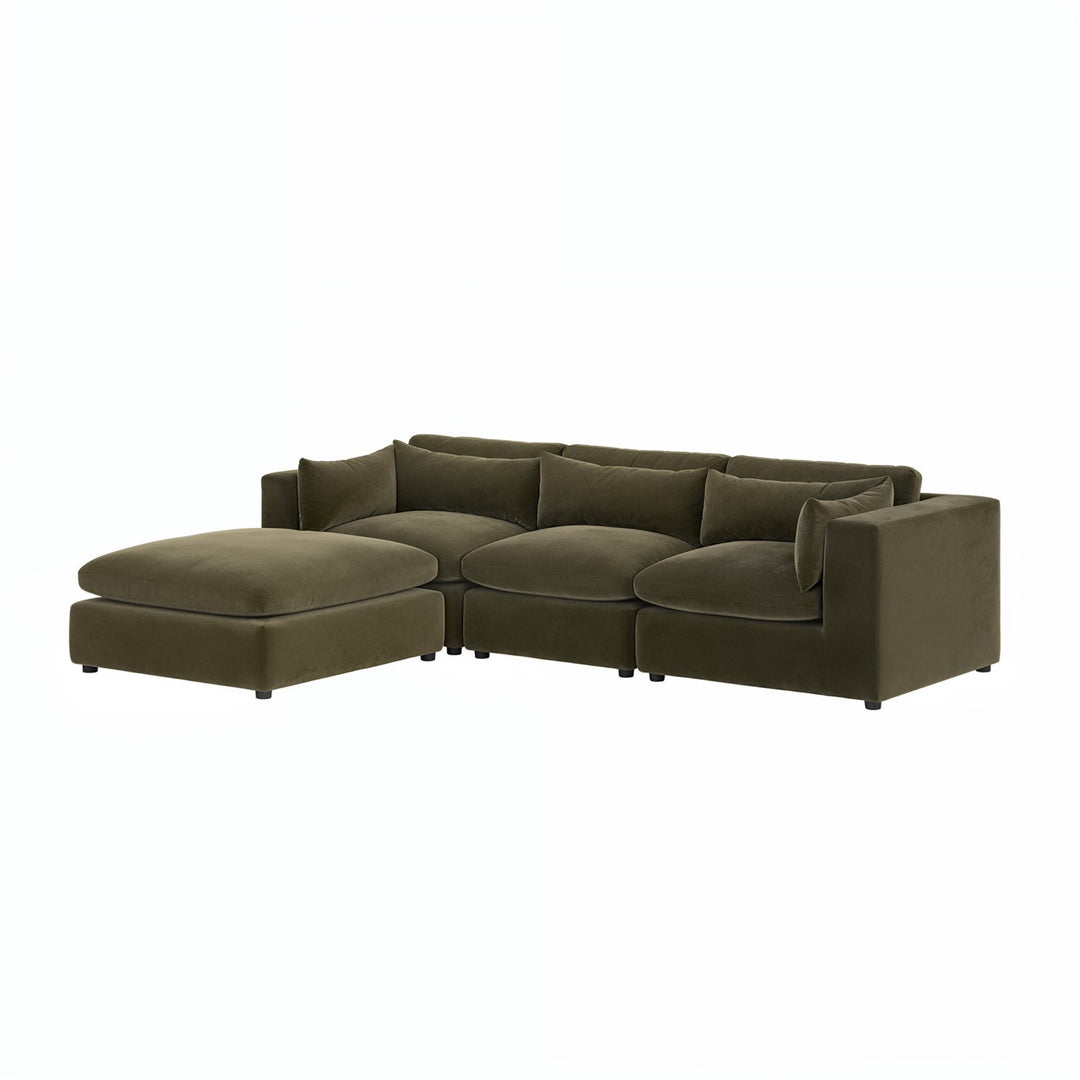 Large Khaki Green Velvet Reversible 4 Seater Chaise Corner Sofa sofa by DunePine - premium handmade upholstery available in UAE.
