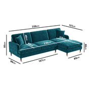 Teal Velvet Right Hand Facing 4 Seater Chaise Corner Sofa sofa by DunePine - premium handmade upholstery available in UAE.