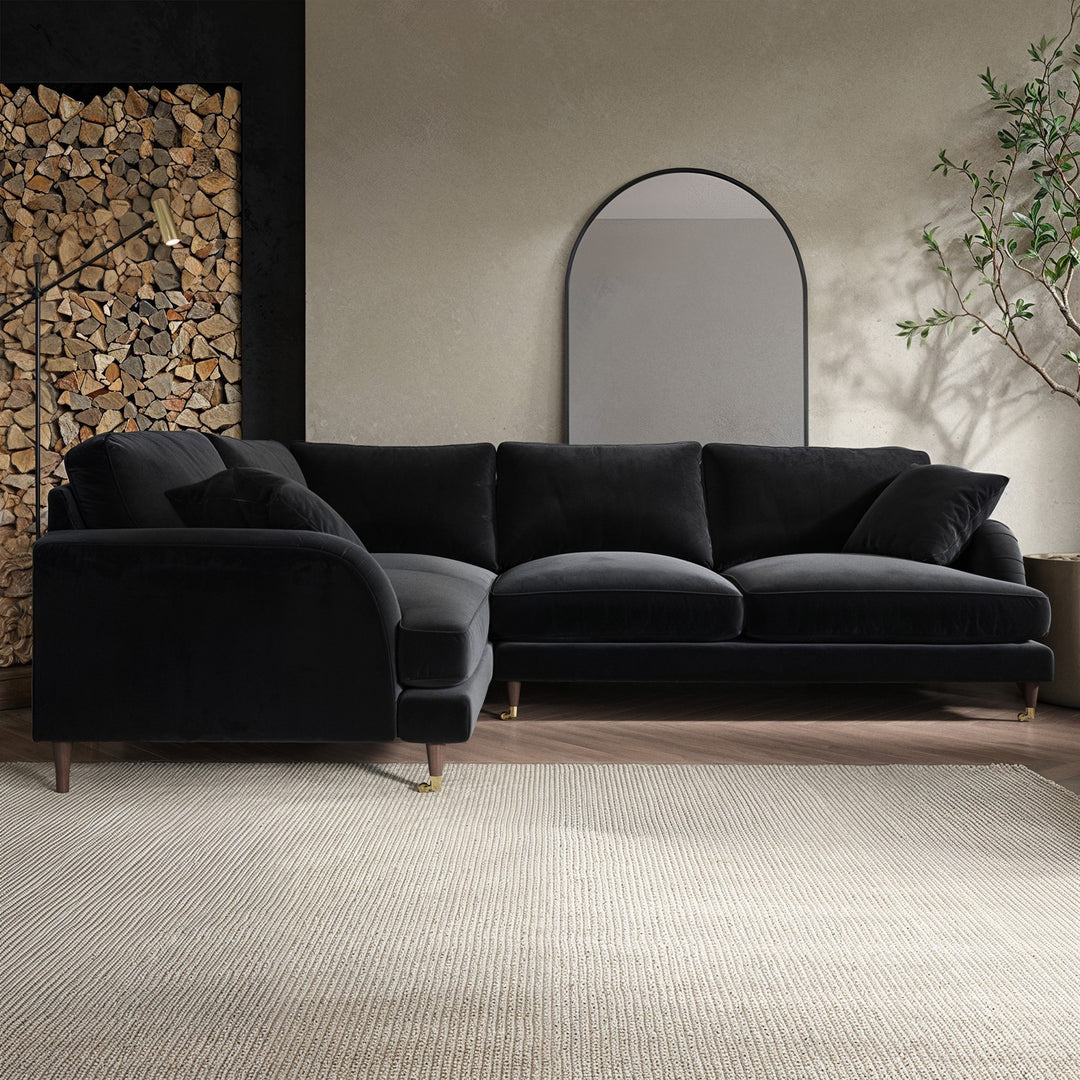 Black Velvet 4 Seater Left Hand Corner Sofa sofa by DunePine - premium handmade upholstery available in UAE.