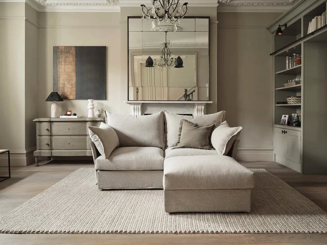 Florence 2-Seater Right Chaise Sofa - modern 2-seater chaise sofa with premium fabric, handcrafted by Dunepine, Dubai