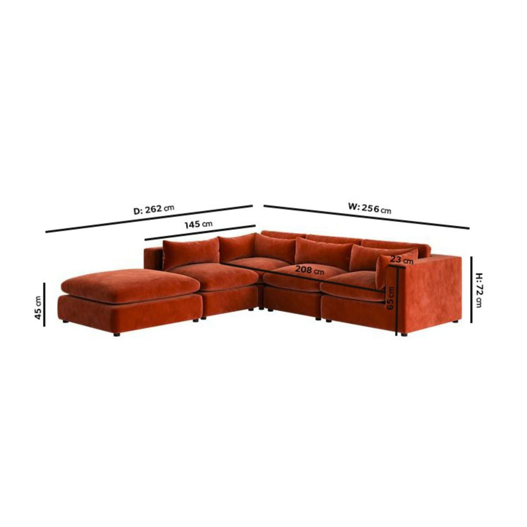 Large Burnt Orange Velvet 5 Seater Modular Corner Sofa sofa by DunePine - premium handmade upholstery available in UAE.