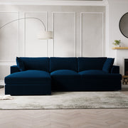 Navy Velvet Left Hand 4 Seater Chaise Corner Sofa sofa by DunePine - premium handmade upholstery available in UAE.