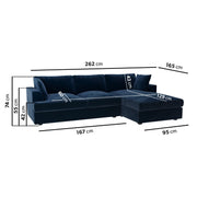 Large Navy Velvet Right Hand 4 Seater Chaise Corner Sofa sofa by DunePine - premium handmade upholstery available in UAE.