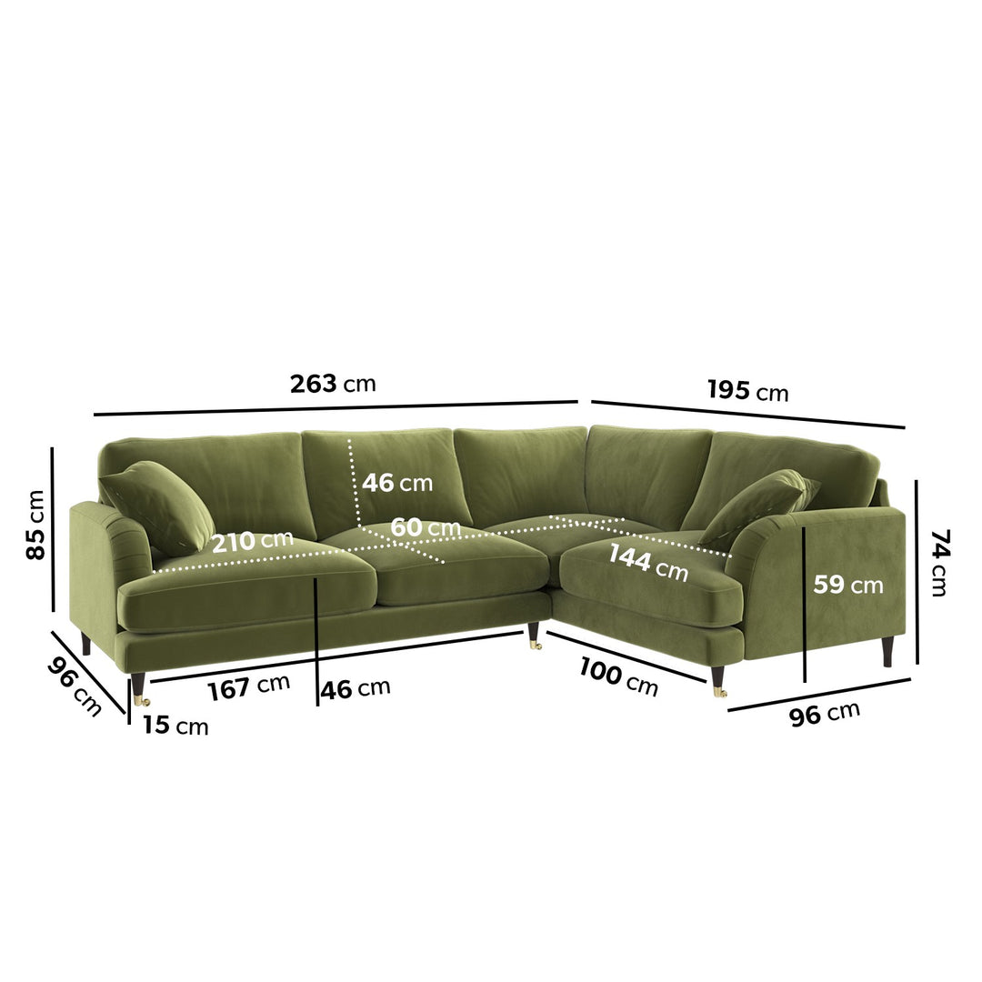 Olive Green Velvet 4 Seater Right Hand Corner Sofa sofa by DunePine - premium handmade upholstery available in UAE.