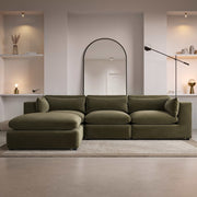 Large Khaki Green Velvet Reversible 4 Seater Chaise Corner Sofa sofa by DunePine - premium handmade upholstery available in UAE.