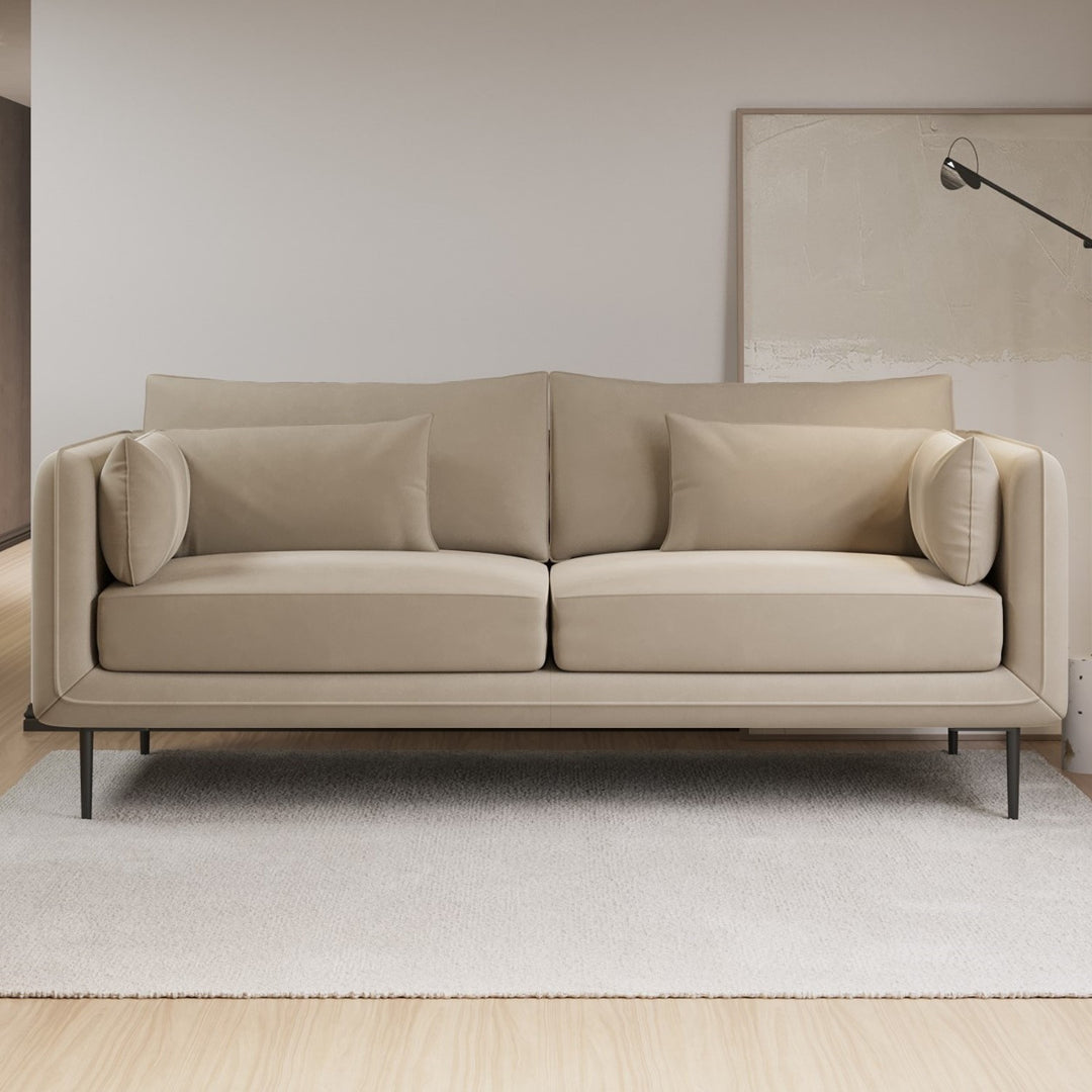 Beige Velvet 3 Seater Sofa with Square Arms sofa by DunePine - premium handmade upholstery available in UAE.