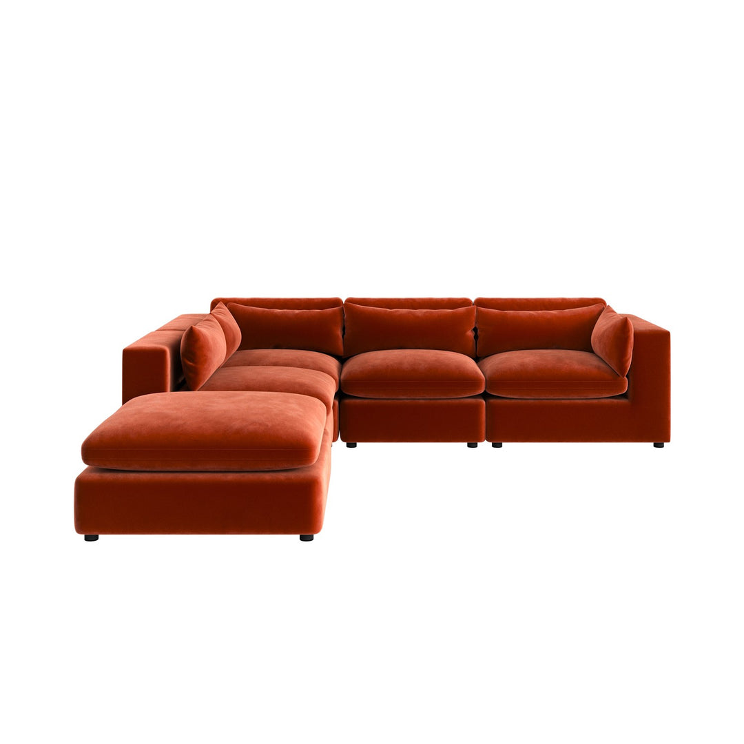 Large Burnt Orange Velvet 5 Seater Modular Corner Sofa sofa by DunePine - premium handmade upholstery available in UAE.