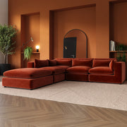 Large Burnt Orange Velvet 5 Seater Modular Corner Sofa sofa by DunePine - premium handmade upholstery available in UAE.