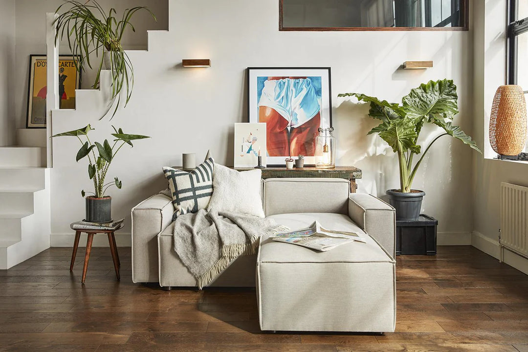 Mocha 2-Seater Right Chaise Sofa - modern 2-seater chaise sofa with premium fabric, handcrafted by Dunepine, Dubai