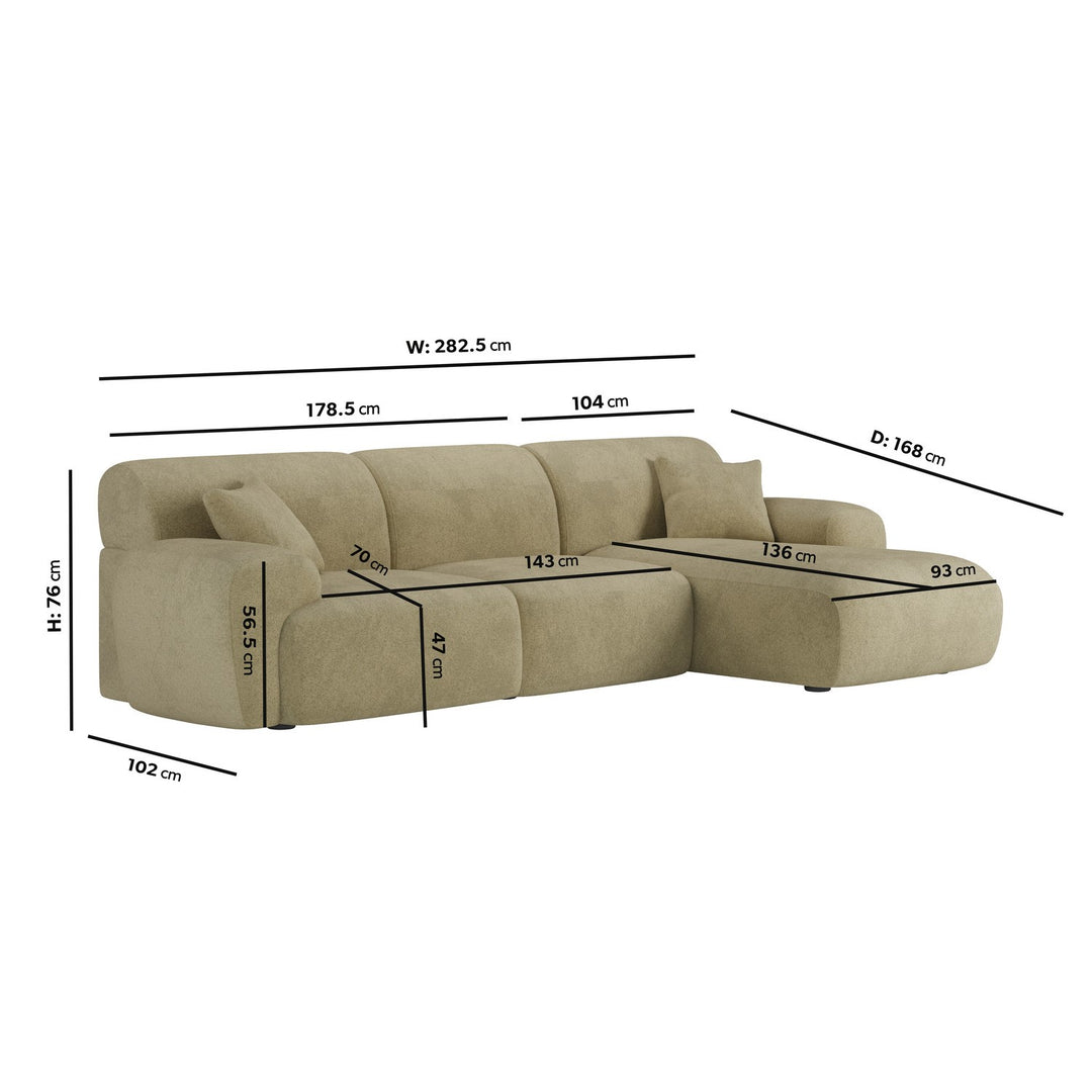 Large Light Olive Chenille Right Hand 4 Seater Chaise Corner Sofa sofa by DunePine - premium handmade upholstery available in UAE.
