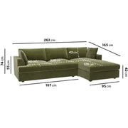 Olive Green Velvet Right Hand 4 Seater Chaise Corner Sofa sofa by DunePine - premium handmade upholstery available in UAE.