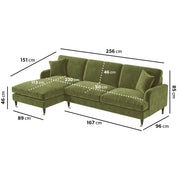 Olive Green Velvet Left Hand Facing 4 Seater Chaise Corner Sofa sofa by DunePine - premium handmade upholstery available in UAE.