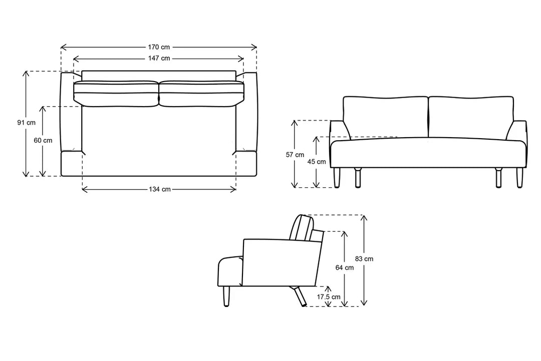 Plush 2-Seater Sofa - elegant 2-seater sofa with plush cushions, handcrafted by Dunepine, Dubai - Size Chart