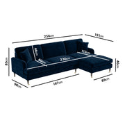 Navy Velvet Right Hand Facing 4 Seater Chaise Corner Sofa sofa by DunePine - premium handmade upholstery available in UAE.